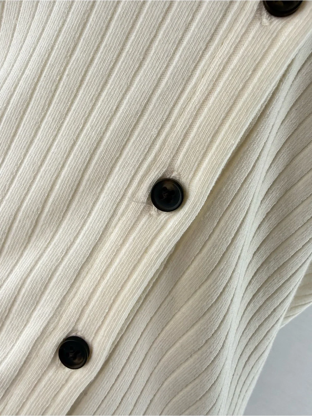 Madewell Cream Ribbed Short-Sleeve Button-Up Polo Top